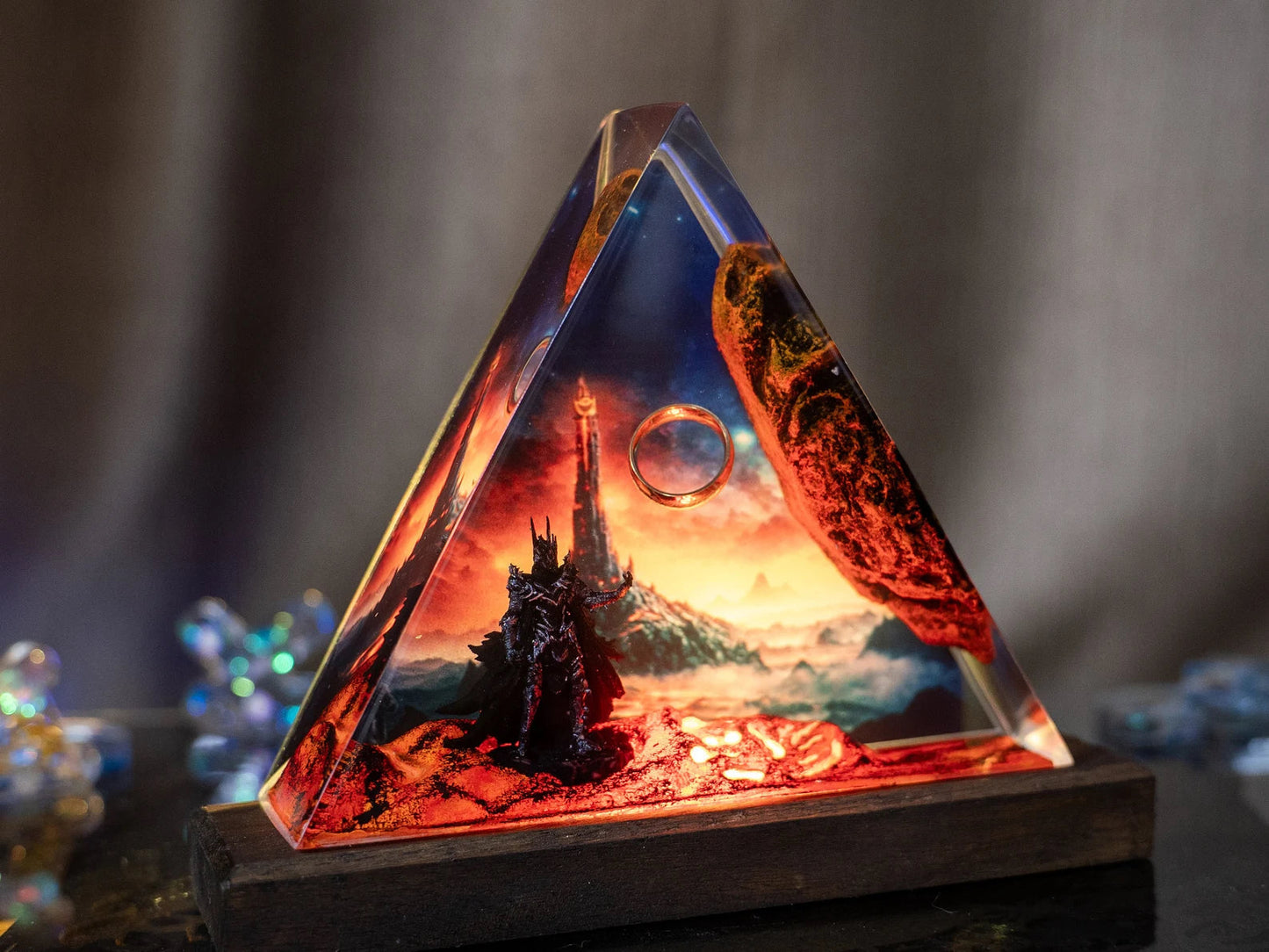 LOTR Lord Of Rings The One Ring Sauron Dark Lord Castle Epoxy Resin Lamp - ArtFIGU