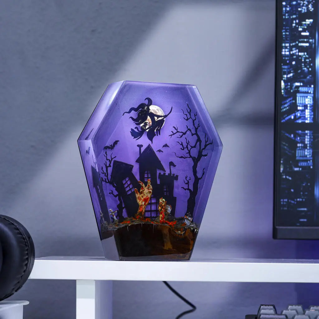 Witch Ride Broom Halloween Theme Epoxy Resin Lamp - ArtFIGU