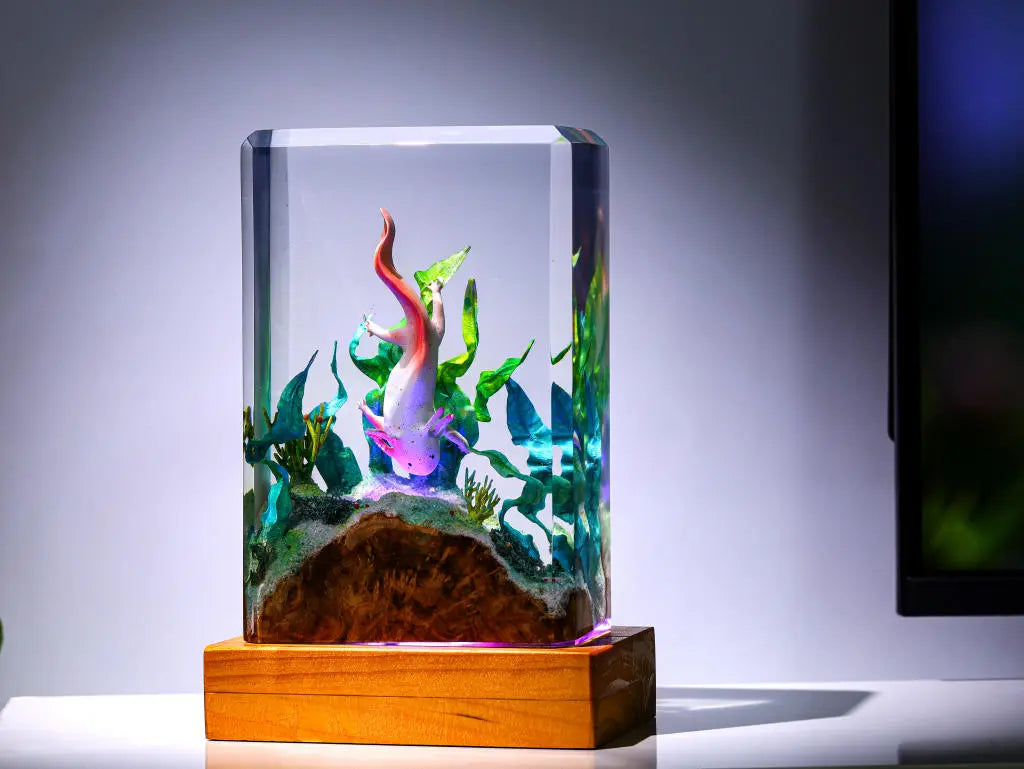 Axolotl Undersea Ocean Theme Diorama Epoxy Resin Lamp, Night Light - ArtFIGU