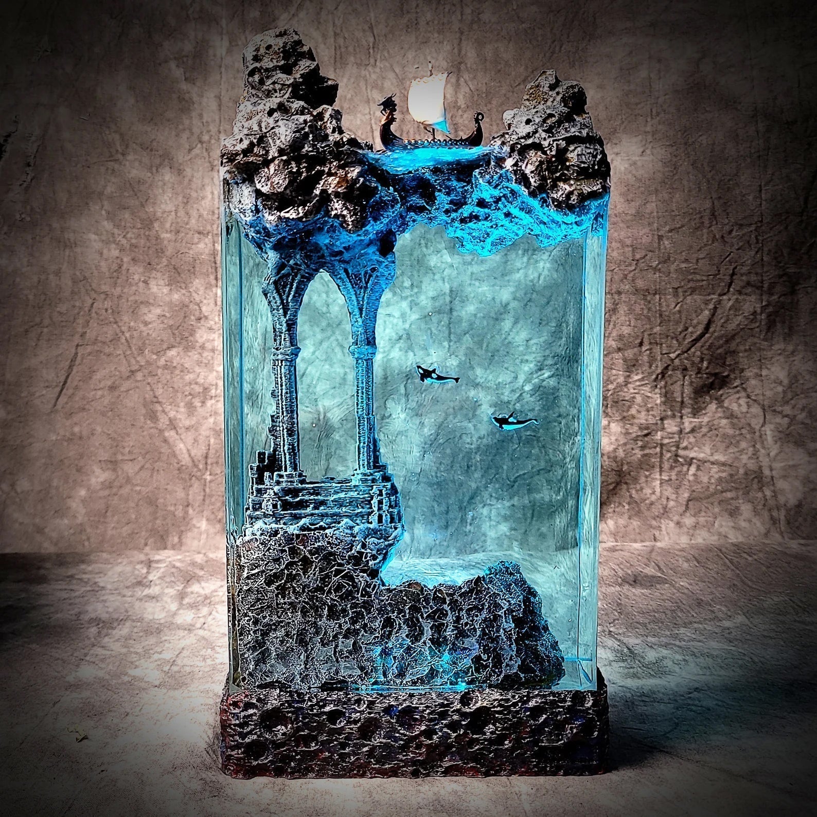 Viking Boat Orca Mythical Ancient Relics Undersea Ocean Diorama Epoxy Resin Lamp - ArtFIGU