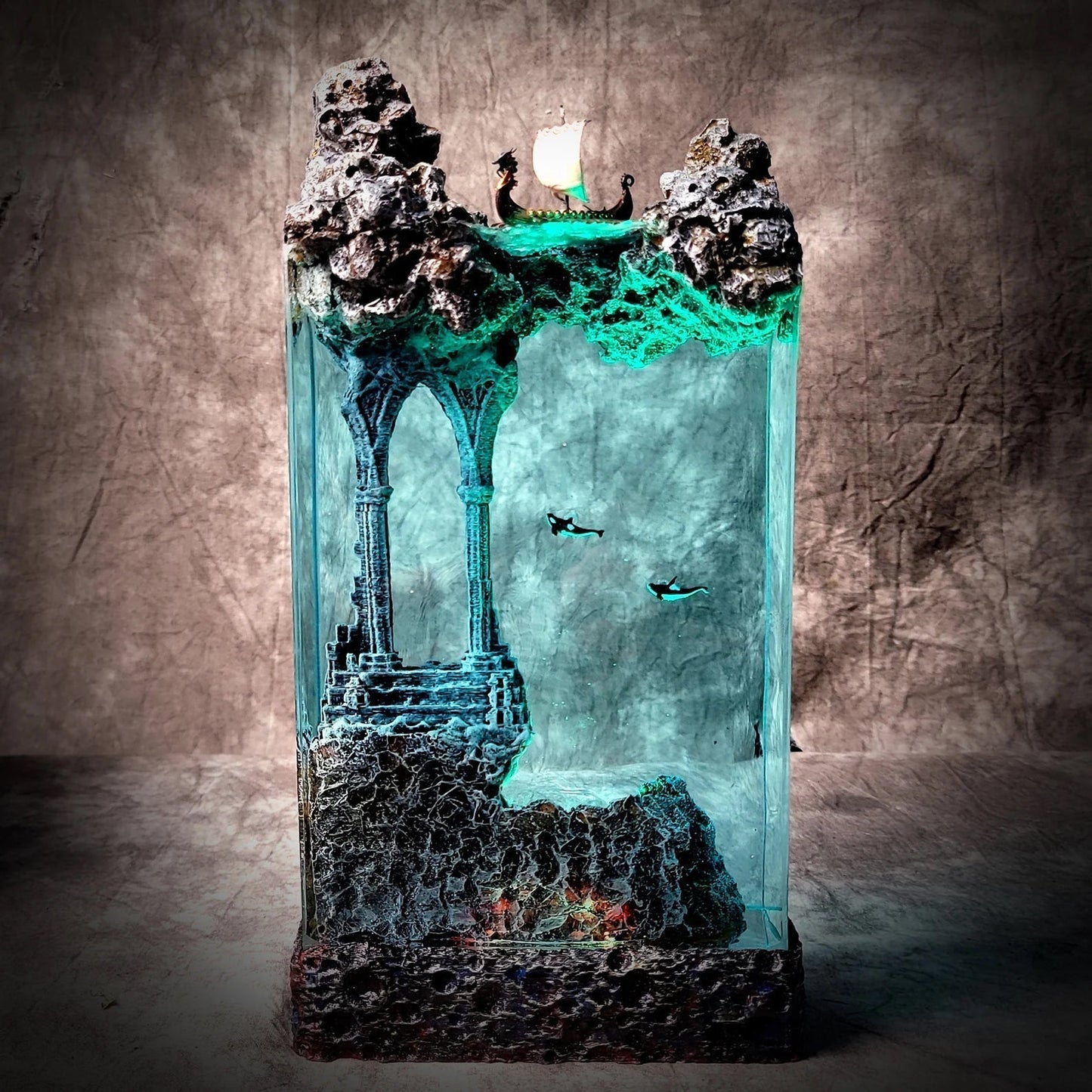 Viking Boat Orca Mythical Ancient Relics Undersea Ocean Diorama Epoxy Resin Lamp - ArtFIGU