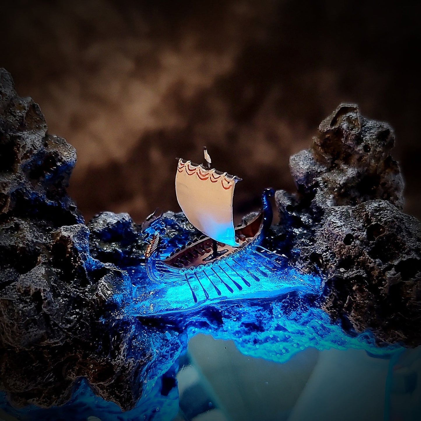 Viking Boat Orca Mythical Ancient Relics Undersea Ocean Diorama Epoxy Resin Lamp - ArtFIGU