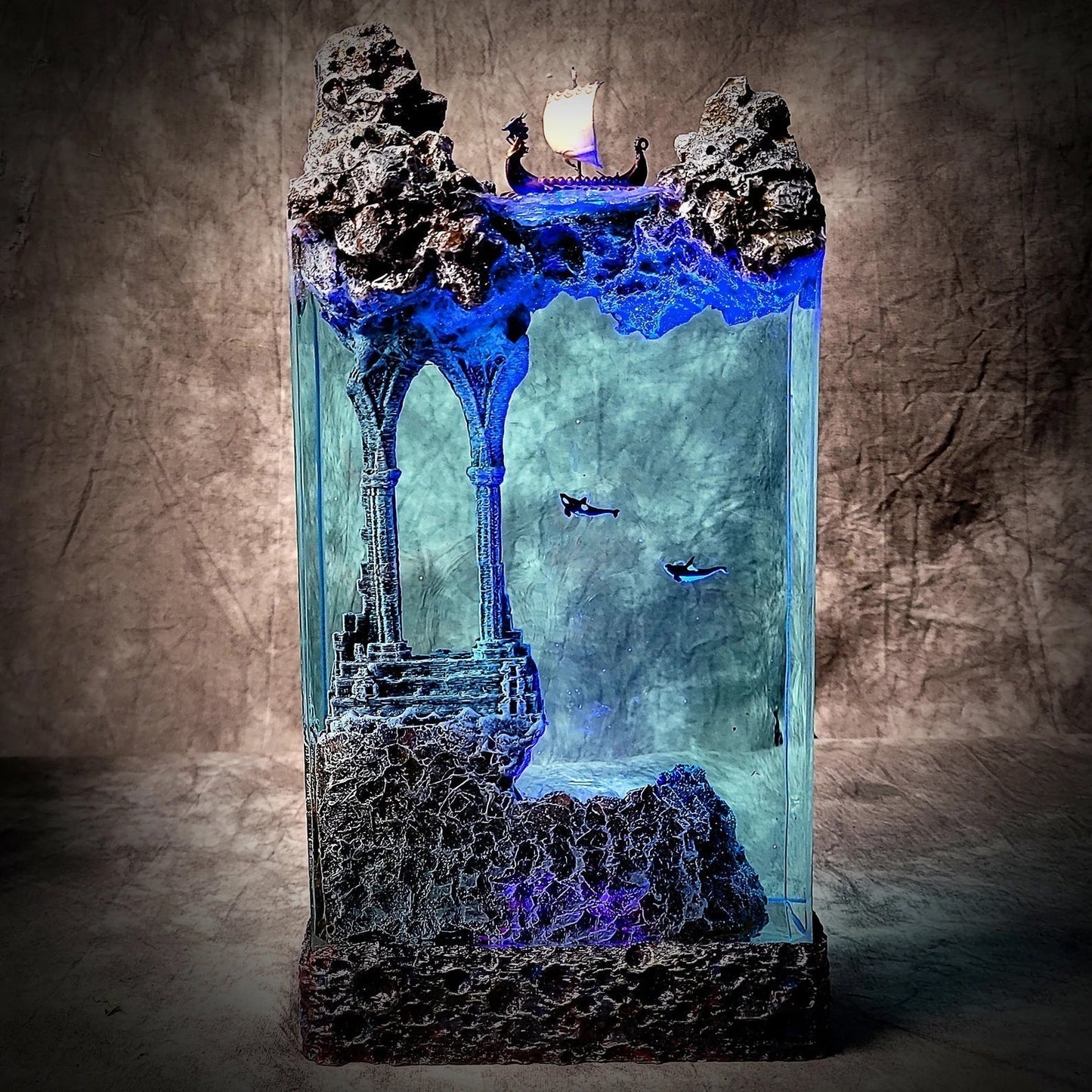 Viking Boat Orca Mythical Ancient Relics Undersea Ocean Diorama Epoxy Resin Lamp - ArtFIGU