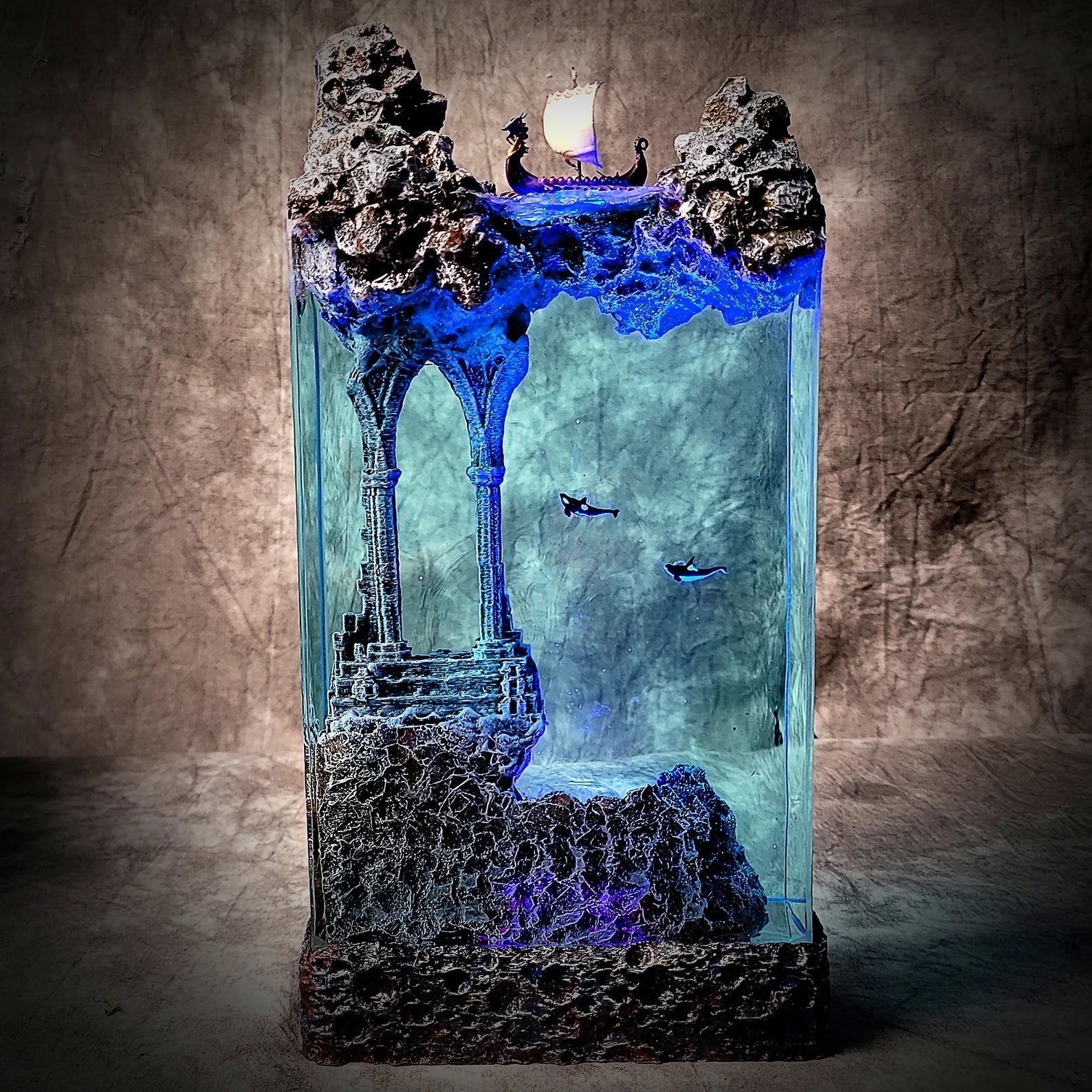 Viking Boat Orca Mythical Ancient Relics Undersea Ocean Diorama Epoxy Resin Lamp - ArtFIGU