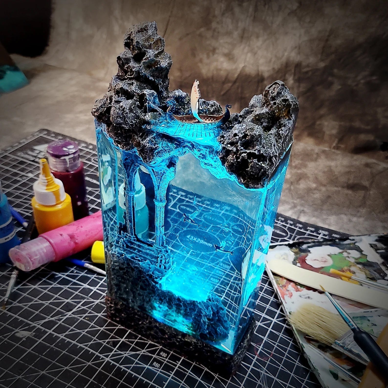 Viking Boat Orca Mythical Ancient Relics Undersea Ocean Diorama Epoxy Resin Lamp - ArtFIGU