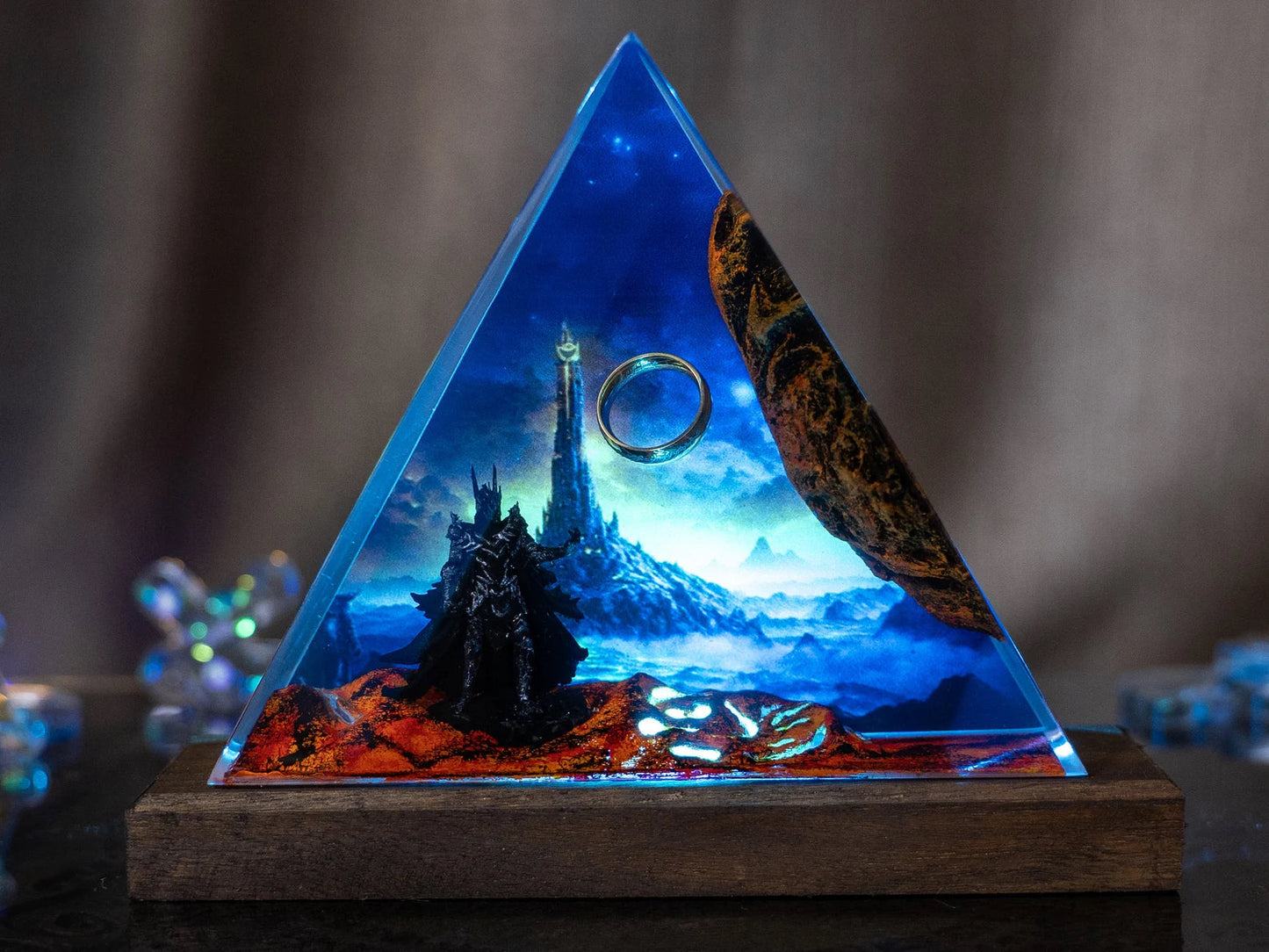 LOTR Lord Of Rings The One Ring Sauron Dark Lord Castle Epoxy Resin Lamp - ArtFIGU