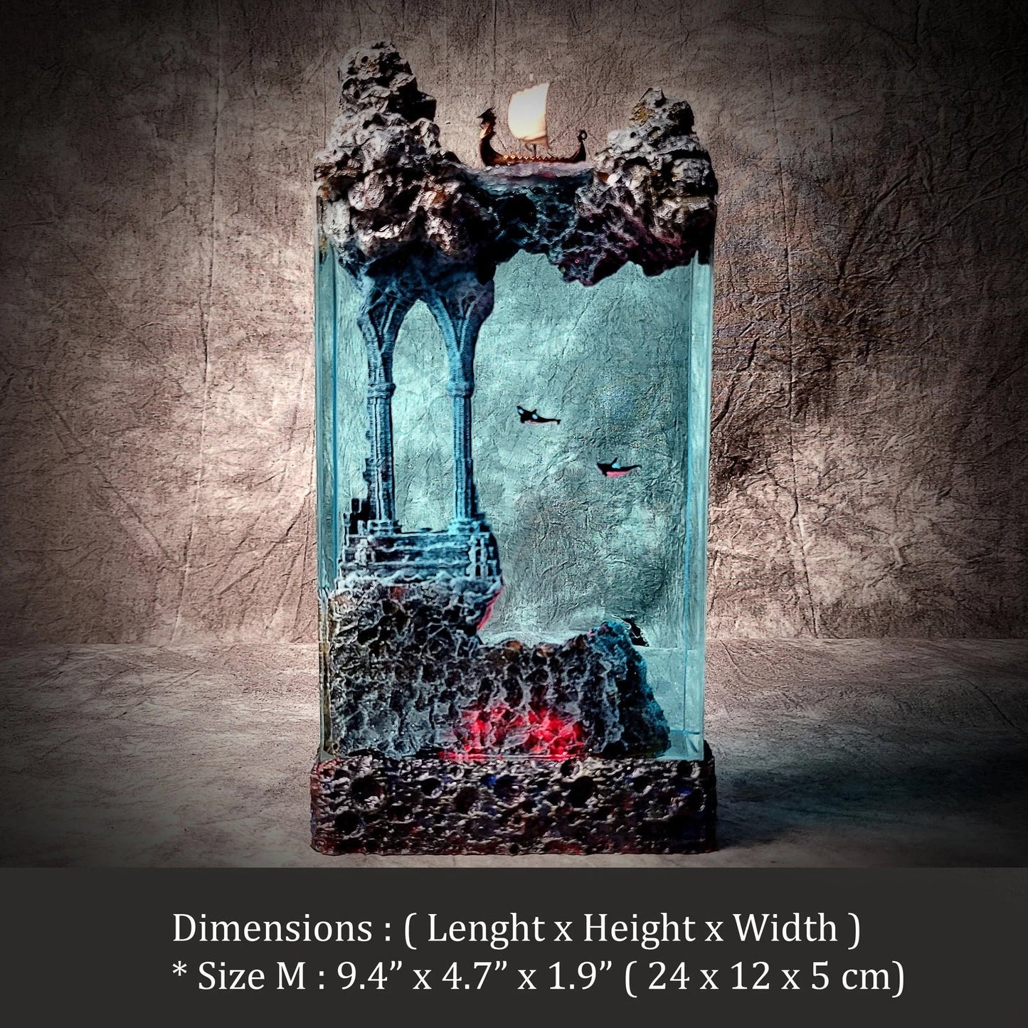 Viking Boat Orca Mythical Ancient Relics Undersea Ocean Diorama Epoxy Resin Lamp - ArtFIGU