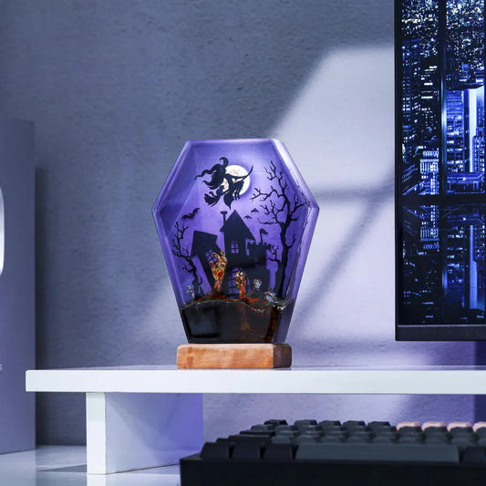 Witch Ride Broom Halloween Theme Epoxy Resin Lamp - ArtFIGU
