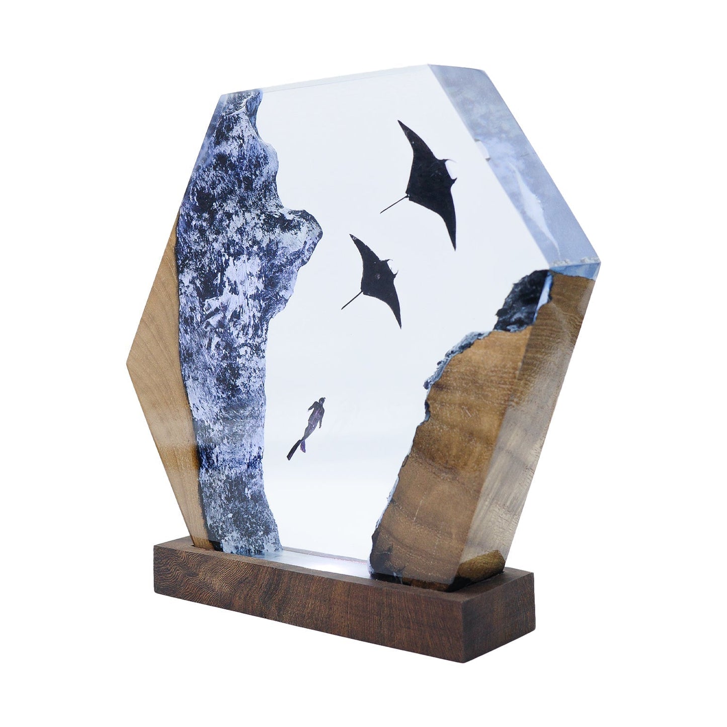 Manta Rays & Diver - High Quality Epoxy Resin Lamp - ArtFIGU