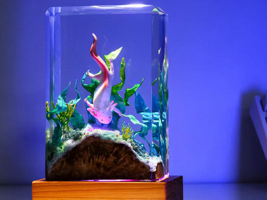 Axolotl Undersea Ocean Theme Diorama Epoxy Resin Lamp, Night Light - ArtFIGU