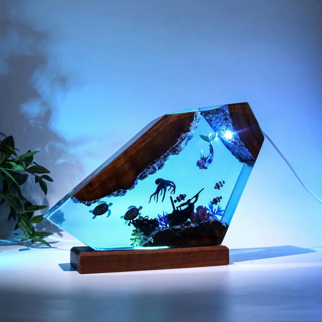 Orcas and Sea Turtles Undersea Ocean Diorama Epoxy Resin Lamp, Night Light - ArtFIGU