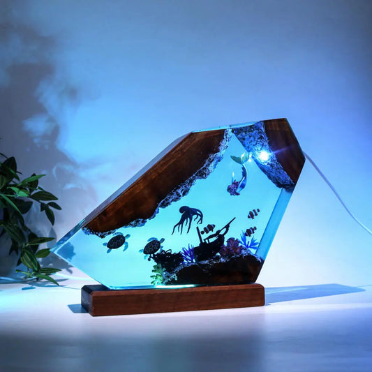 Orcas and Sea Turtles Undersea Ocean Diorama Epoxy Resin Lamp, Night Light - ArtFIGU