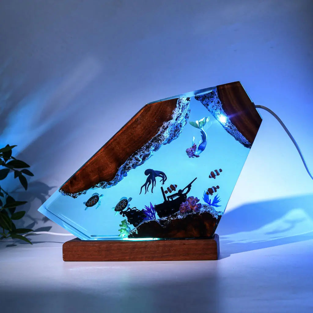 Orcas and Sea Turtles Undersea Ocean Diorama Epoxy Resin Lamp, Night Light - ArtFIGU