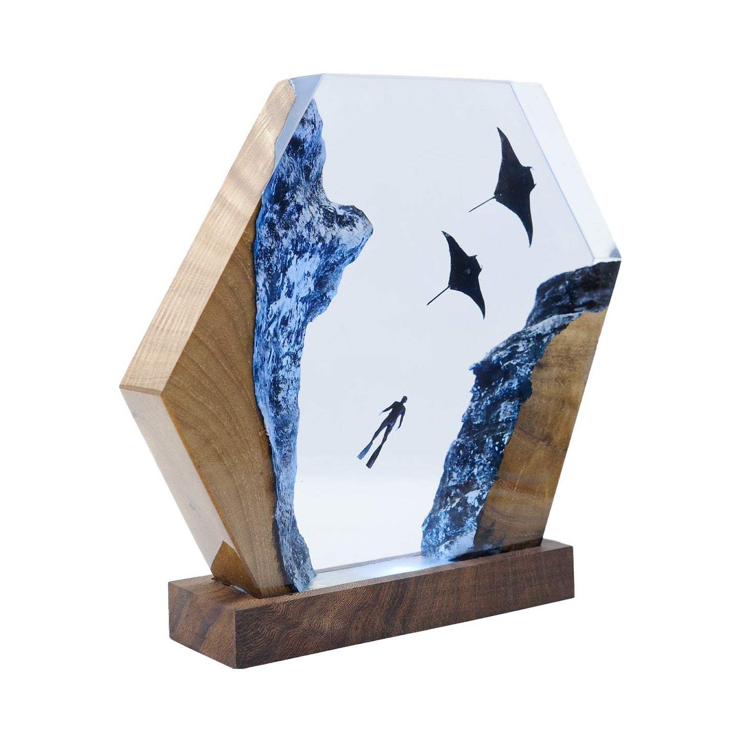 Manta Rays & Diver - High Quality Epoxy Resin Lamp - ArtFIGU