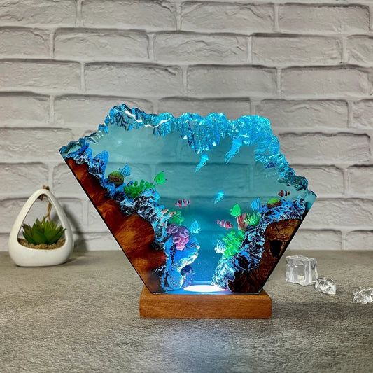 Coral Jellyfishs Undersea Ocean Diorama Epoxy Resin Lamp, Night Light - ArtFIGU