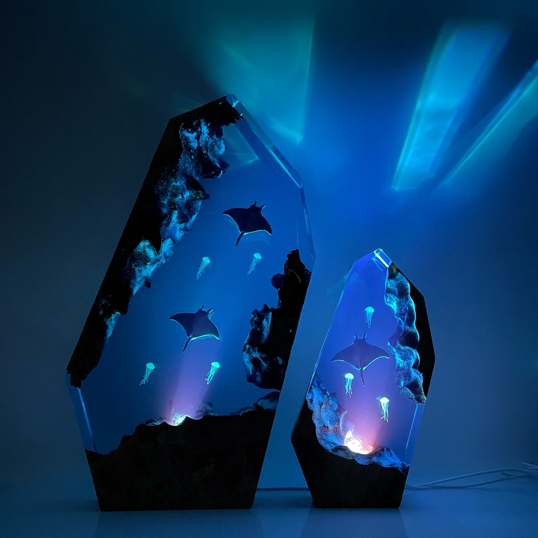Manta Rays & Jellyfish - High Quality Epoxy Resin Lamp - ArtFIGU