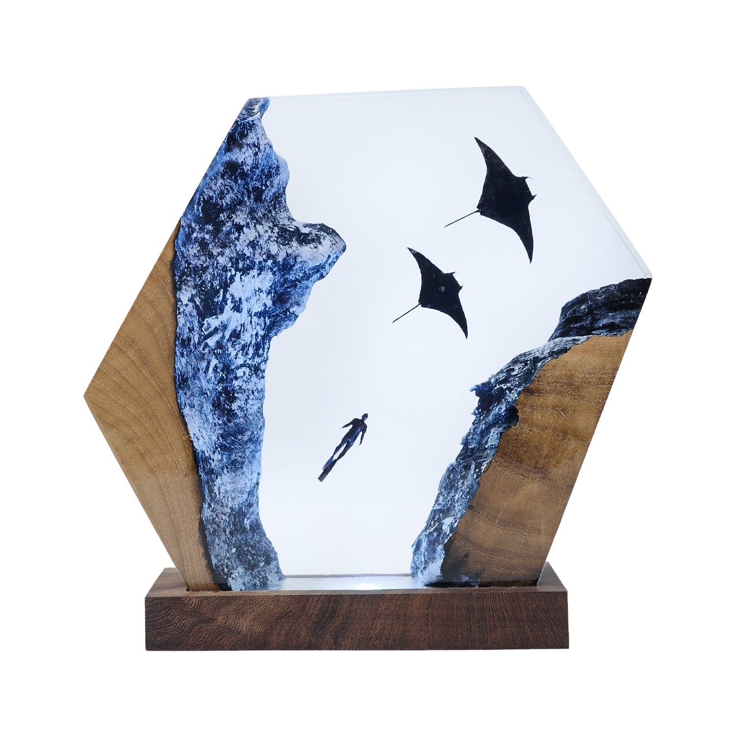 Manta Rays & Diver - High Quality Epoxy Resin Lamp - ArtFIGU