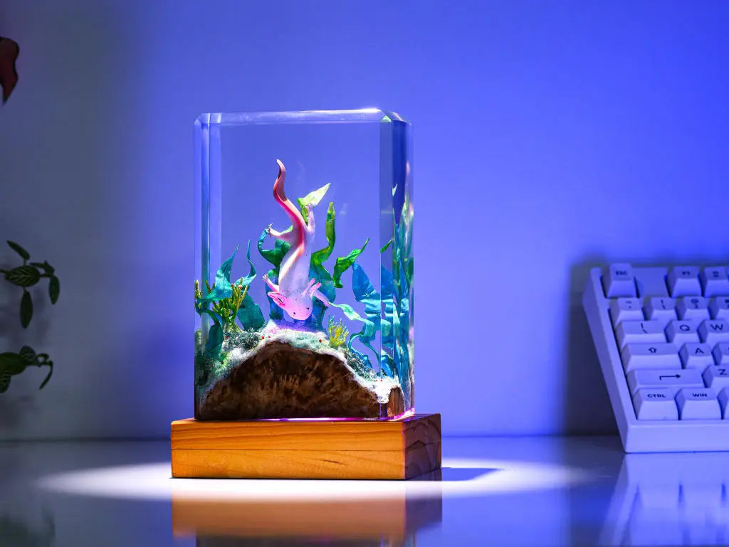 Axolotl Undersea Ocean Theme Diorama Epoxy Resin Lamp, Night Light - ArtFIGU