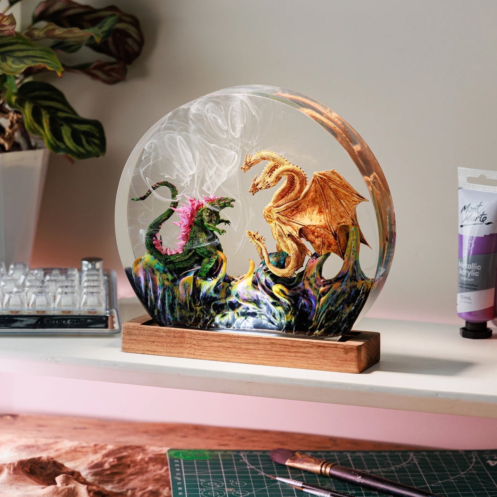 Battle Godzilla Hydra Dragon Epoxy Resin Lamp - ArtFIGU