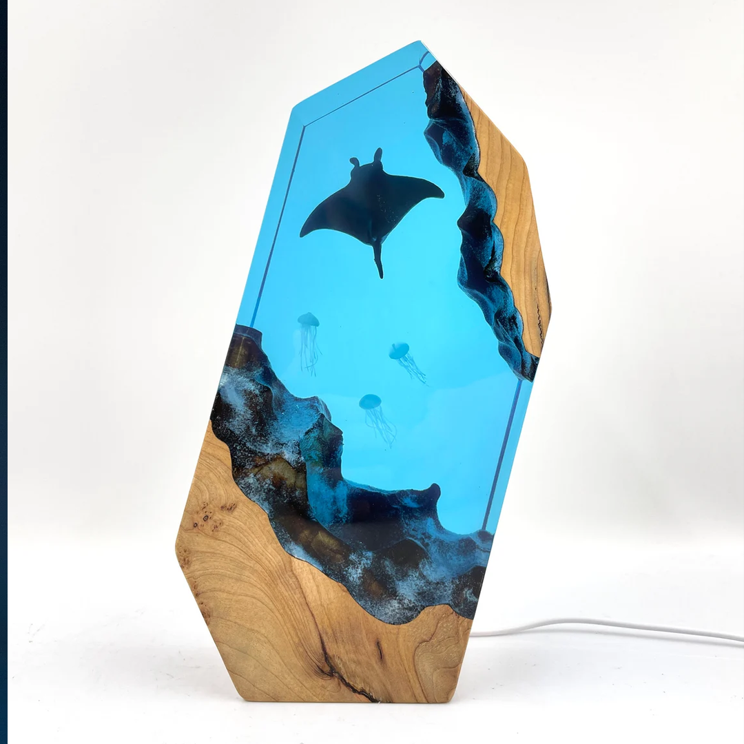 Manta Rays & Jellyfish - High Quality Epoxy Resin Lamp - ArtFIGU