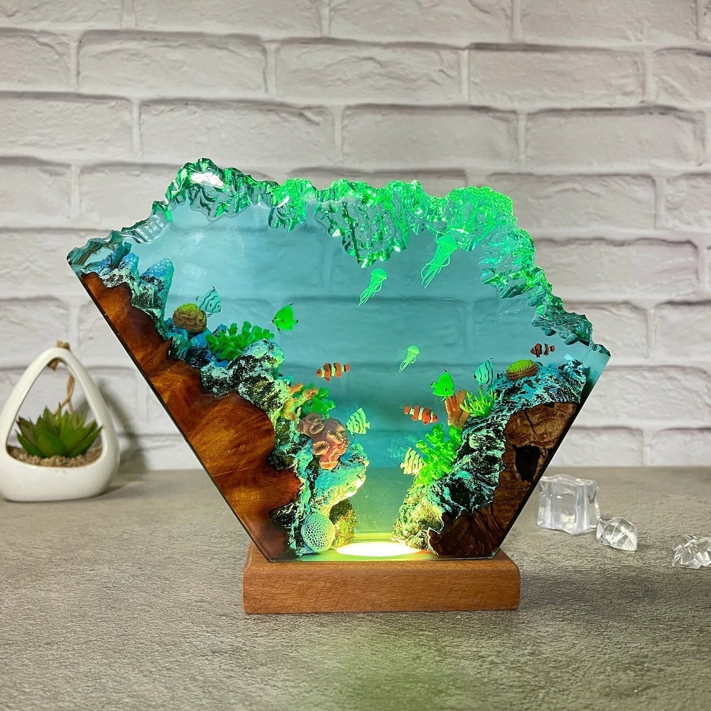Coral Jellyfishs Undersea Ocean Diorama Epoxy Resin Lamp, Night Light - ArtFIGU