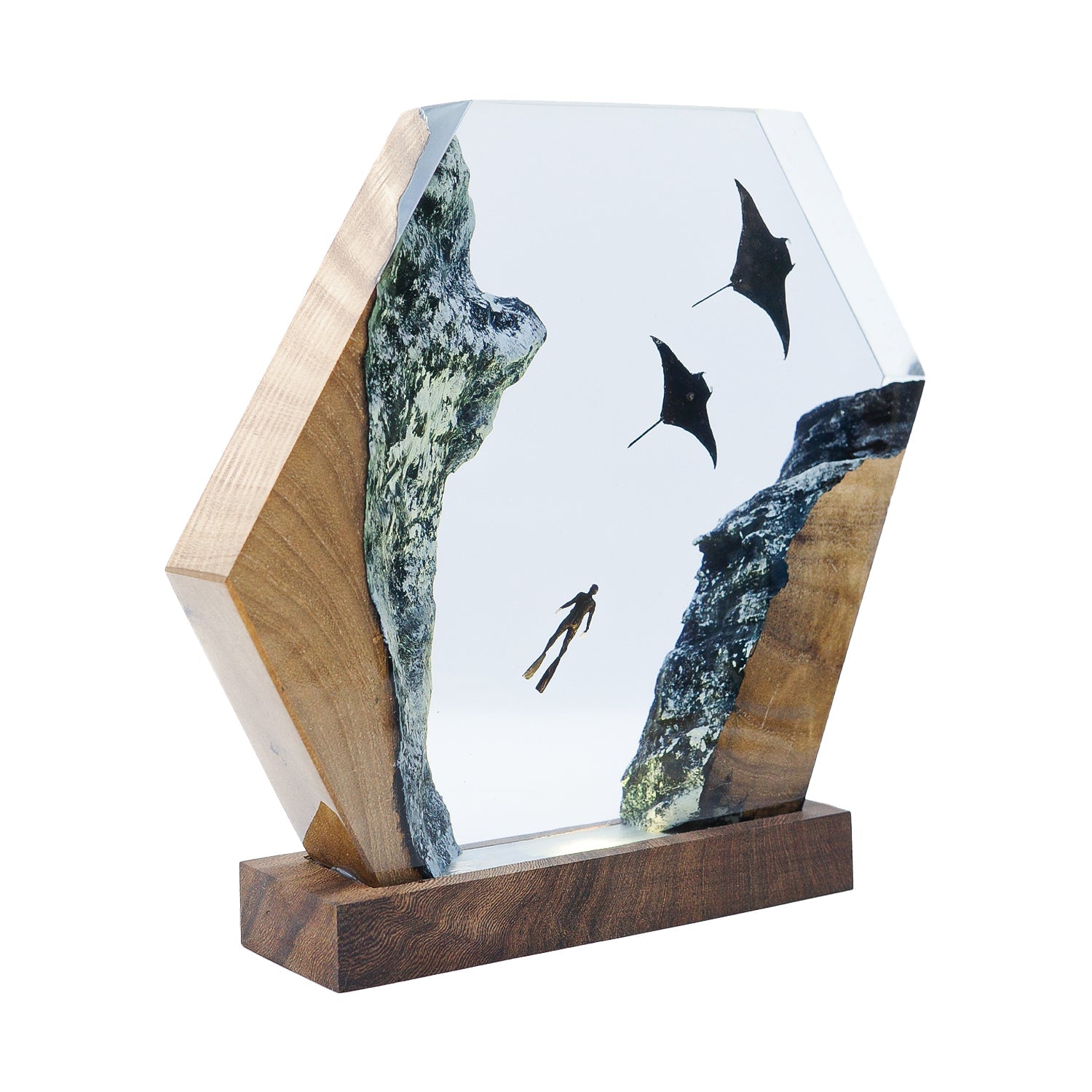 Manta Rays & Diver - High Quality Epoxy Resin Lamp - ArtFIGU