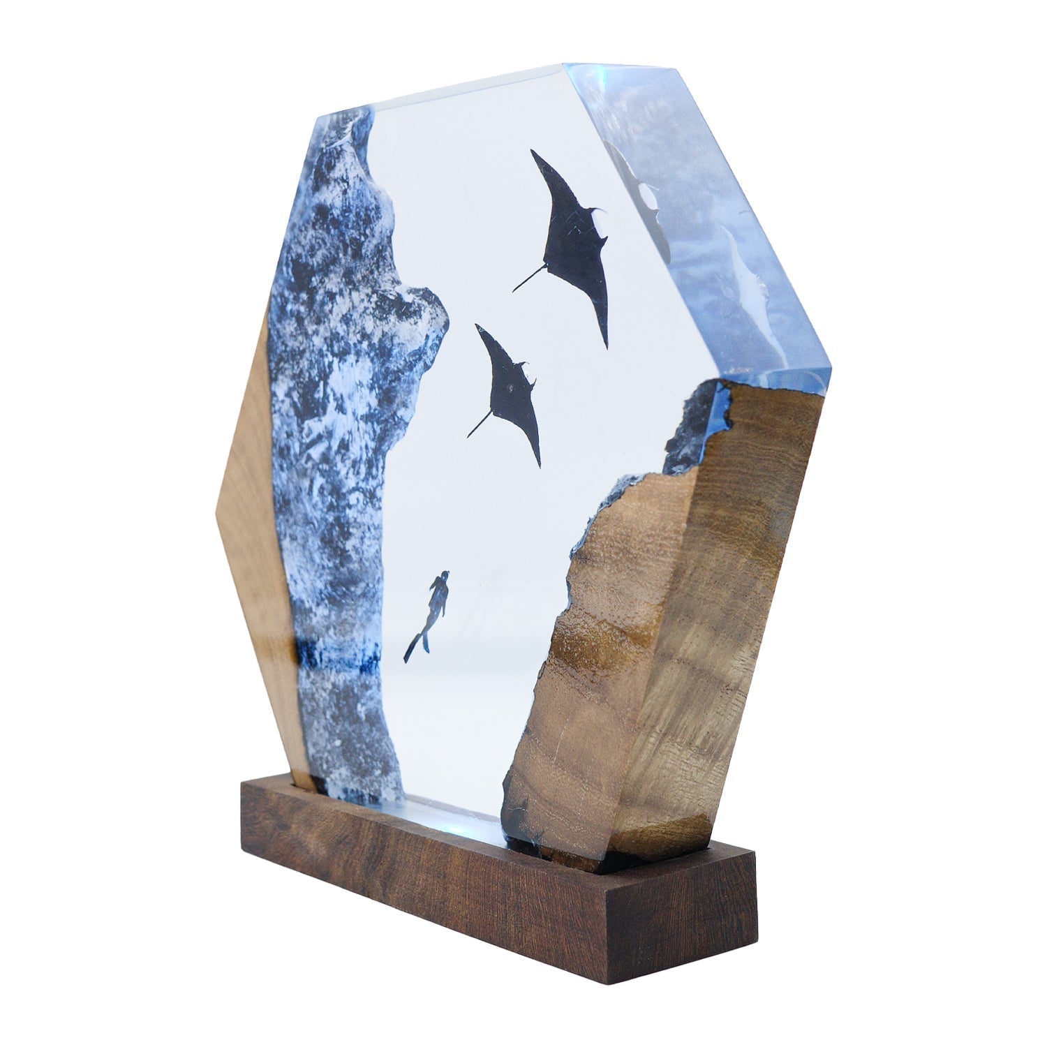 Manta Rays & Diver - High Quality Epoxy Resin Lamp - ArtFIGU