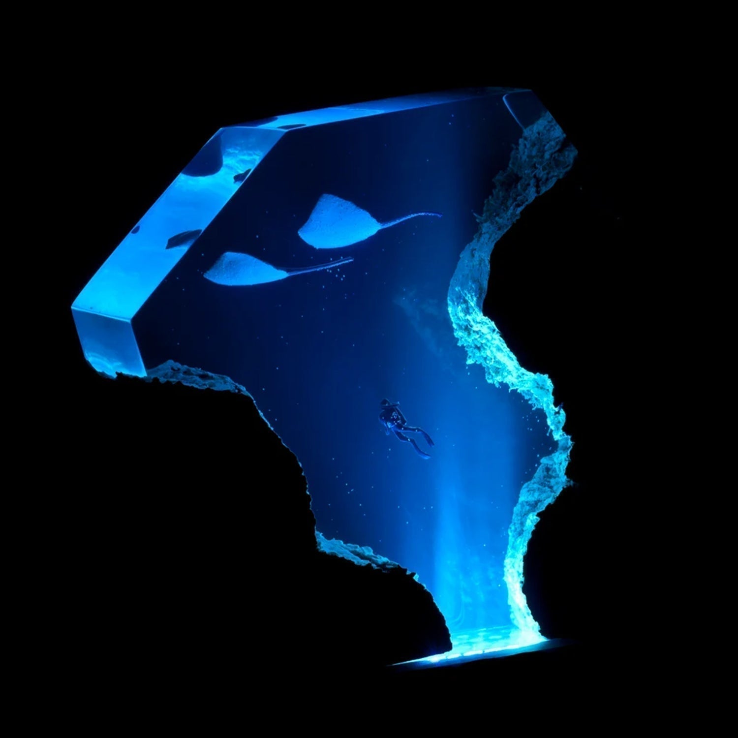 Dolphins & Divers Roam In Ancient Ruins - High Quality Epoxy Resin Lamp - ArtFIGU