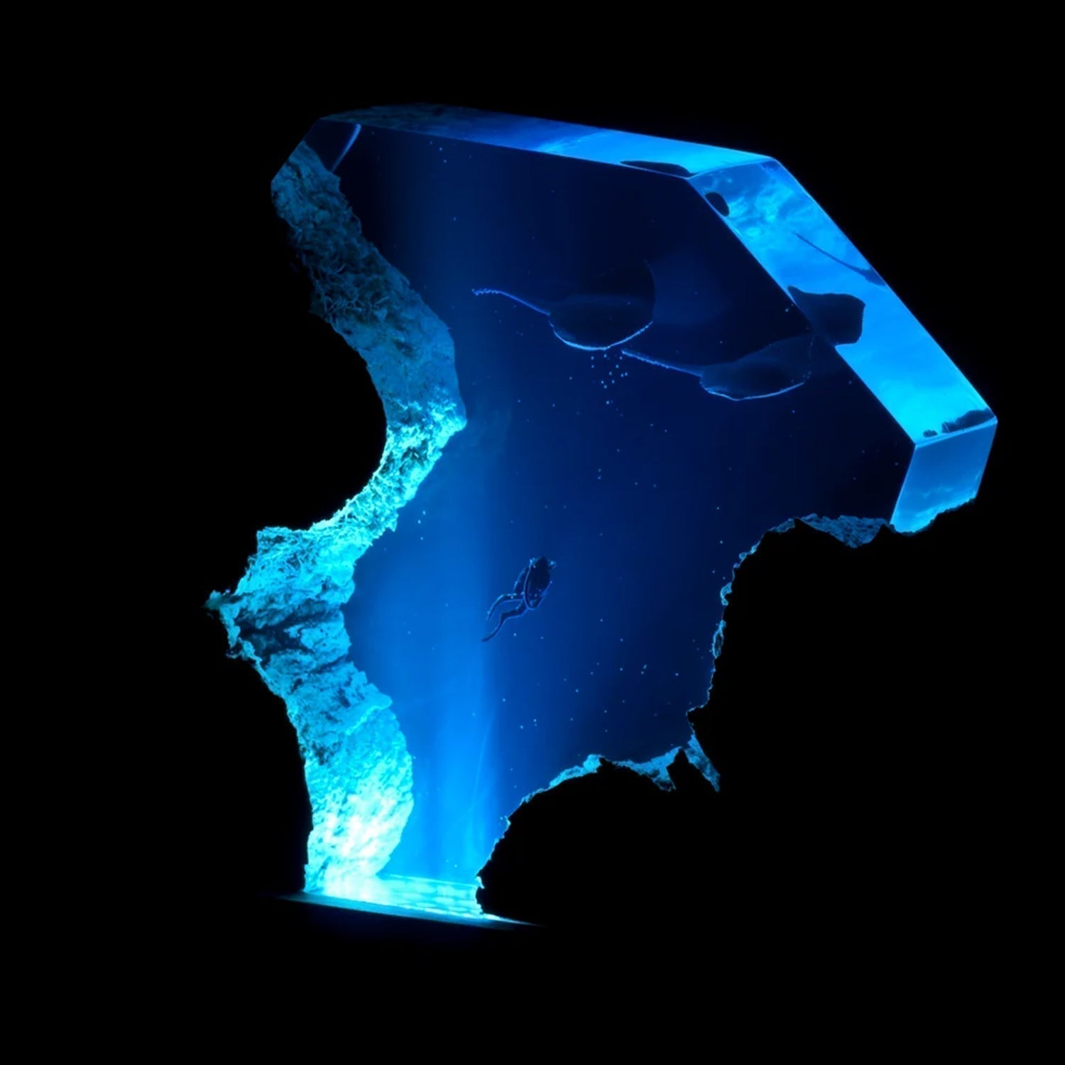 Dolphins & Divers Roam In Ancient Ruins - High Quality Epoxy Resin Lamp - ArtFIGU