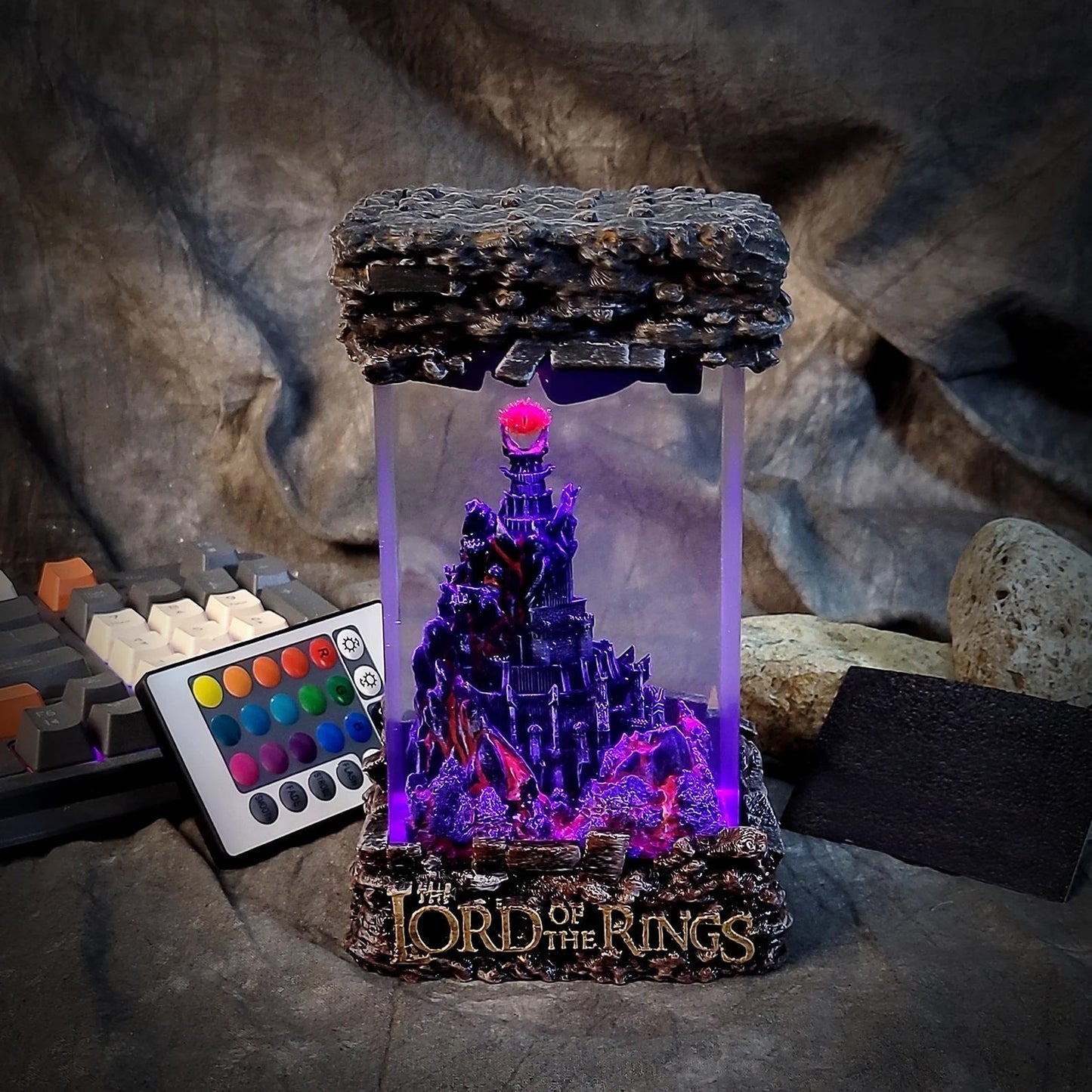 LOTR Lord Of Rings Barad-dûr Dark Tower The Eye Of Sauron Castle Diorama Epoxy Resin Lamp - ArtFIGU
