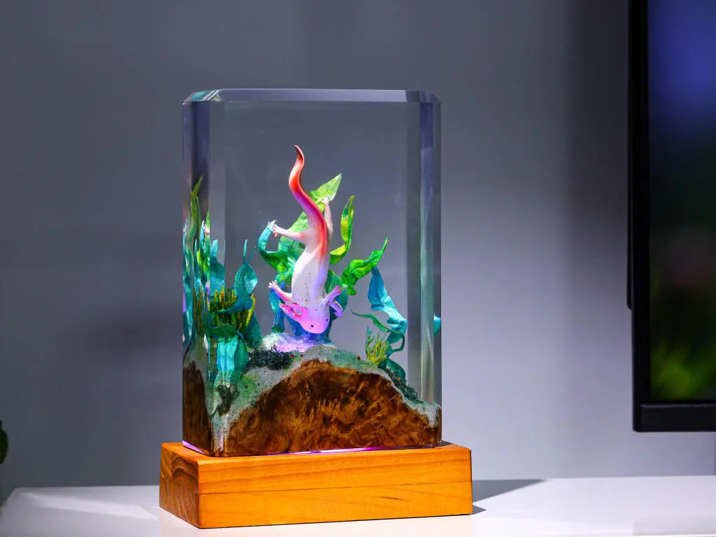 Axolotl Undersea Ocean Theme Diorama Epoxy Resin Lamp, Night Light - ArtFIGU
